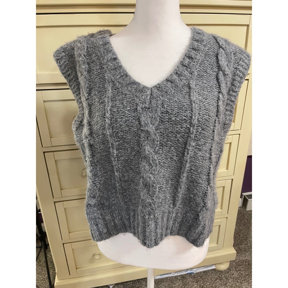 American‎ Eagle Womens Gray Cable Knit V Neck Sleeveless Sweater Vest M